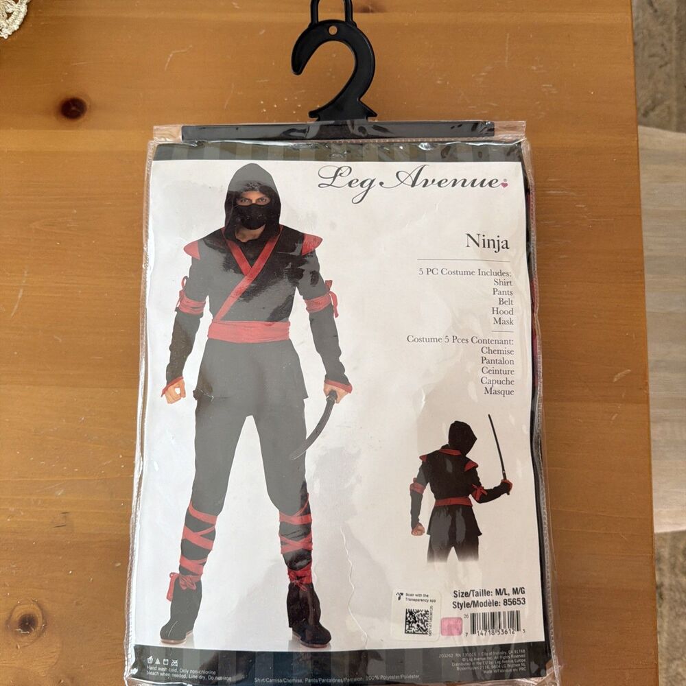 Leg Avenue Mens Black & Red Ninja Halloween Costume 5 Piece Costume Size M/L